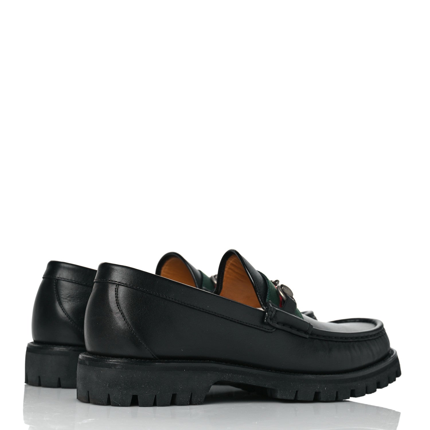 Gucci Cirano Lux Web Mens Horsebit Lug Sole Loafers 8 Black 4 of 8