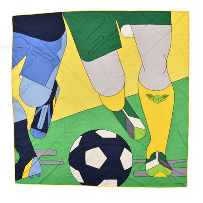 Hermes Cashmere Silk Hermes Football Club Scarf 100 Jaune Vert Bleu 1 of 6