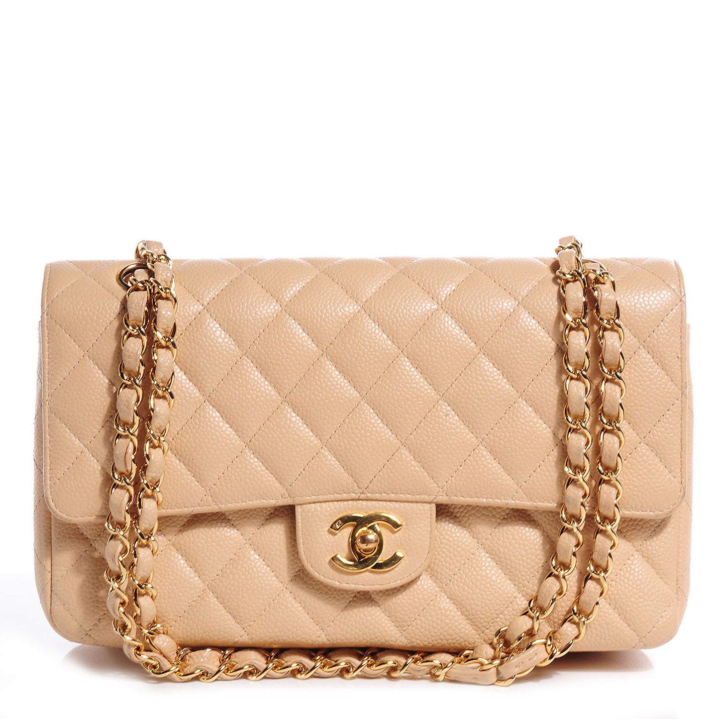Caviar Quilted Medium Double Flap Beige Clair