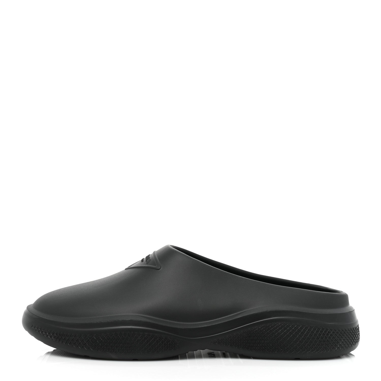 Prada Soft Mellow Rubber Triangle Logo Embossed Womens 25mm Mules 37 Black 1 of 10