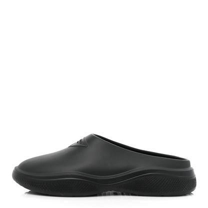 Prada Soft Mellow Rubber Triangle Logo Embossed Womens 25mm Mules 37 Black 1 of 10