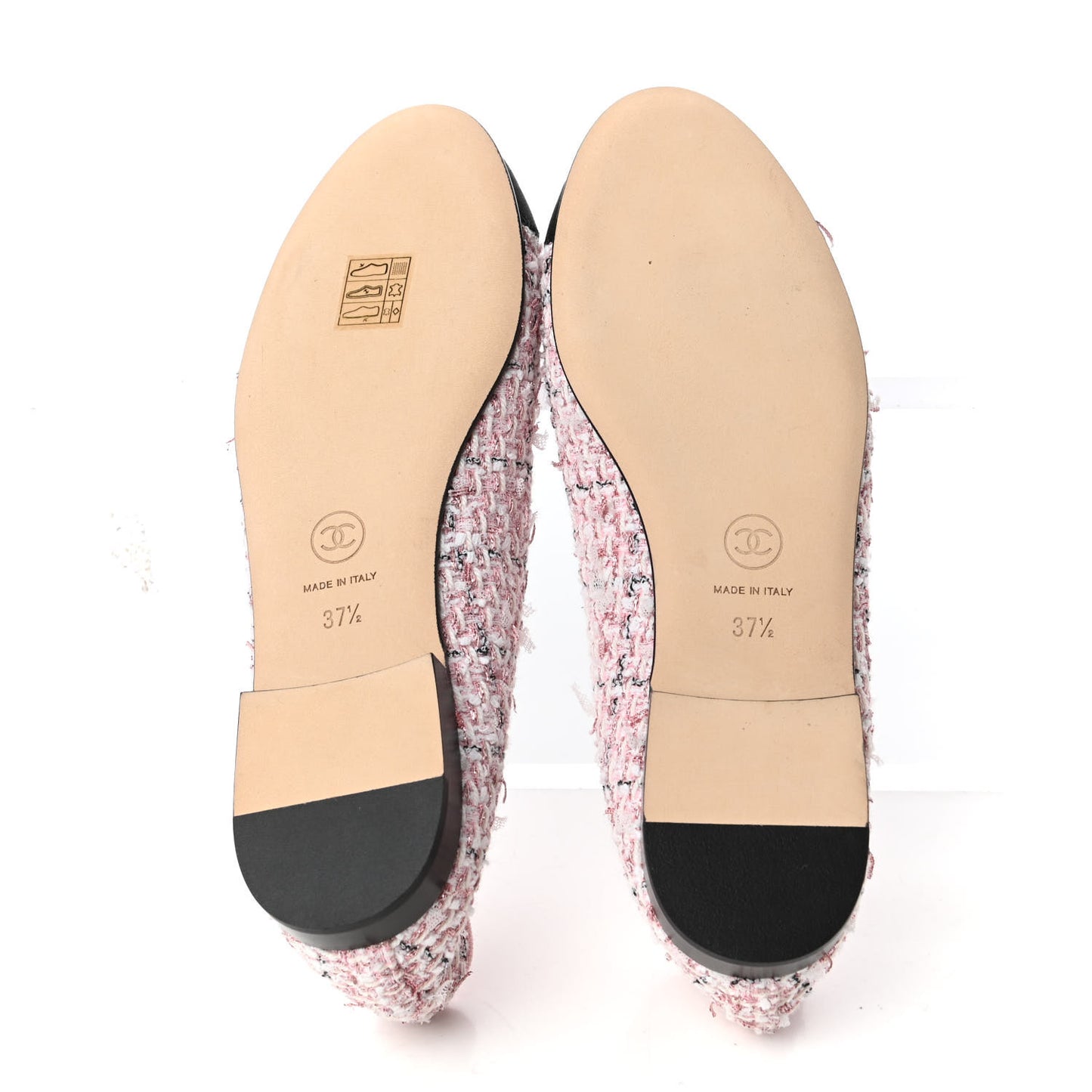 Tweed Grosgrain Cap Toe Ballerina Flats 37.5 Pink Black