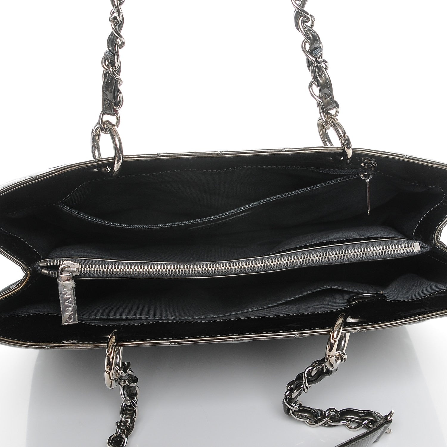 Chanel Patent Quilted Grand Shopping Tote GST Dark Green 4 of 9