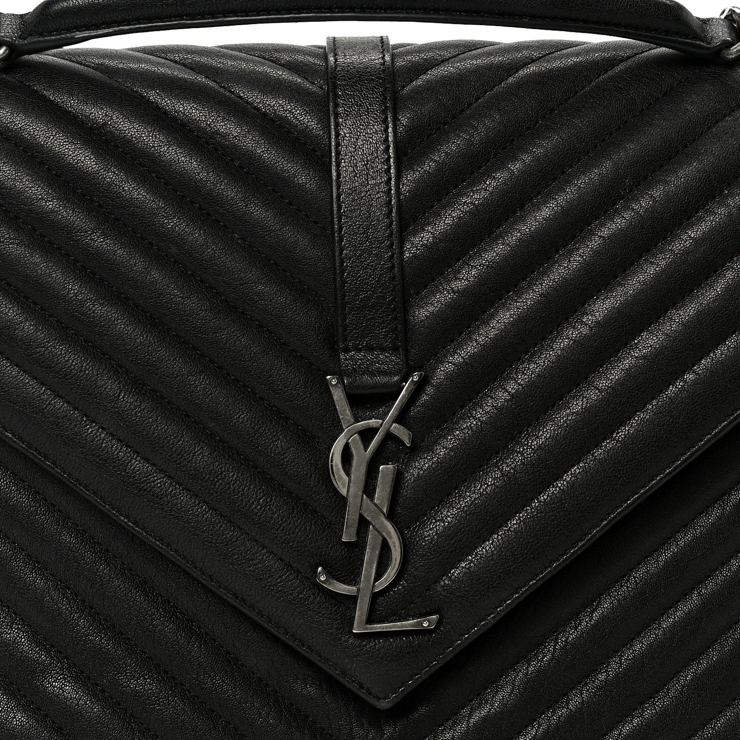 Sheepskin Matelasse Chevron Monogram Large College Satchel Black