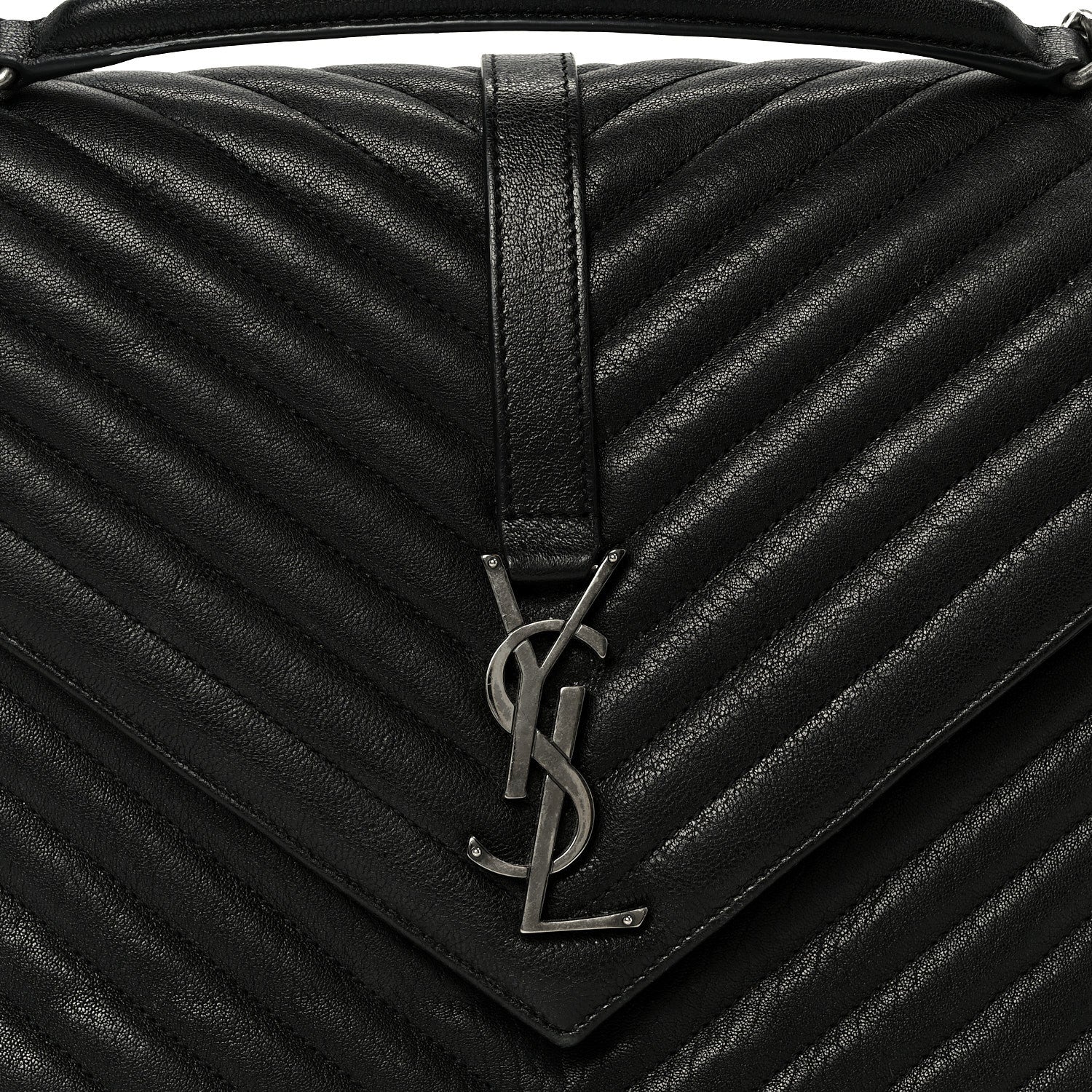 Saint Laurent Sheepskin Matelasse Chevron Monogram Large College Satchel Black 9 of 11