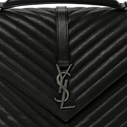 Saint Laurent Sheepskin Matelasse Chevron Monogram Large College Satchel Black 9 of 11