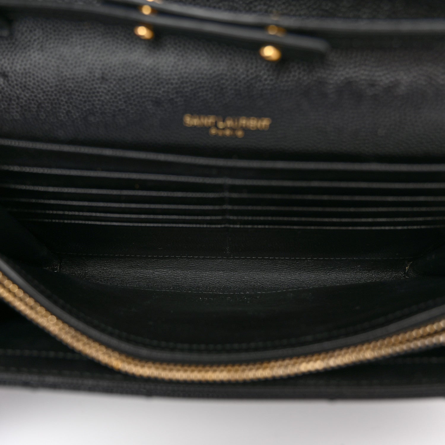Saint Laurent Grain De Poudre Matelasse Chevron Monogram Chain Wallet Black 5 of 10
