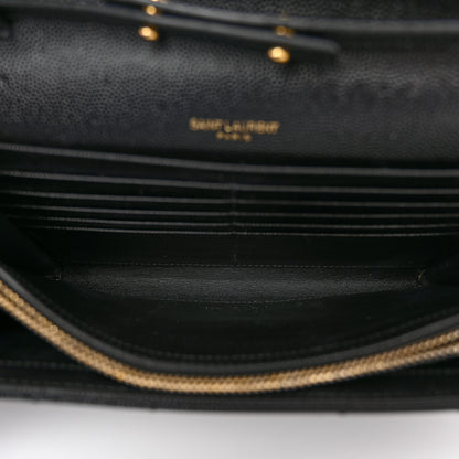 Saint Laurent Grain De Poudre Matelasse Chevron Monogram Chain Wallet Black 5 of 10