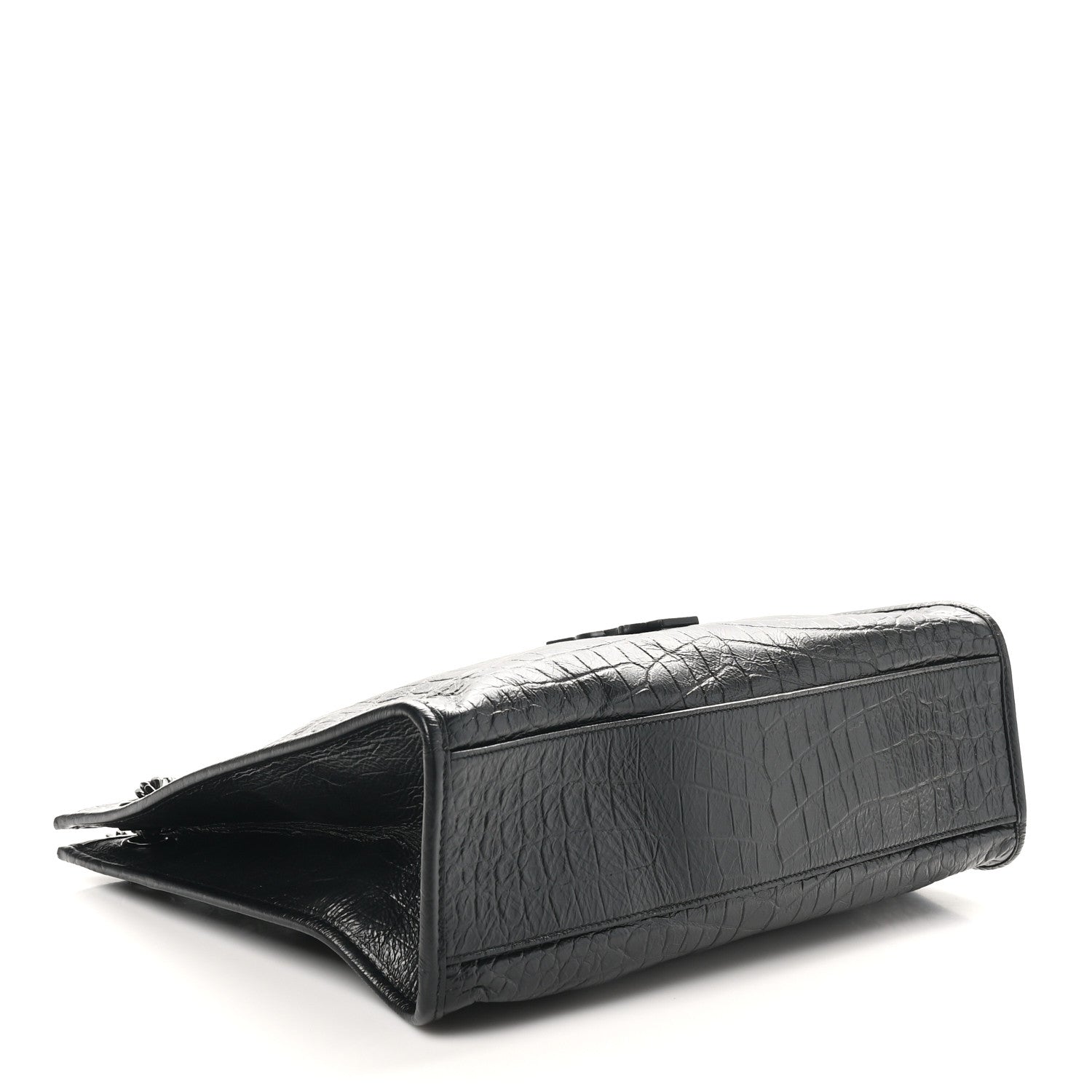 Saint Laurent Calfskin Crocodile Embossed Monogram Medium Niki Shopping Bag Black 4 of 10