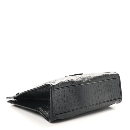 Saint Laurent Calfskin Crocodile Embossed Monogram Medium Niki Shopping Bag Black 4 of 10