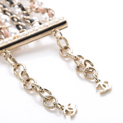Chanel Pearl Lambskin CC Multistrand Bracelet Gold Black Beige Pink 5 of 7
