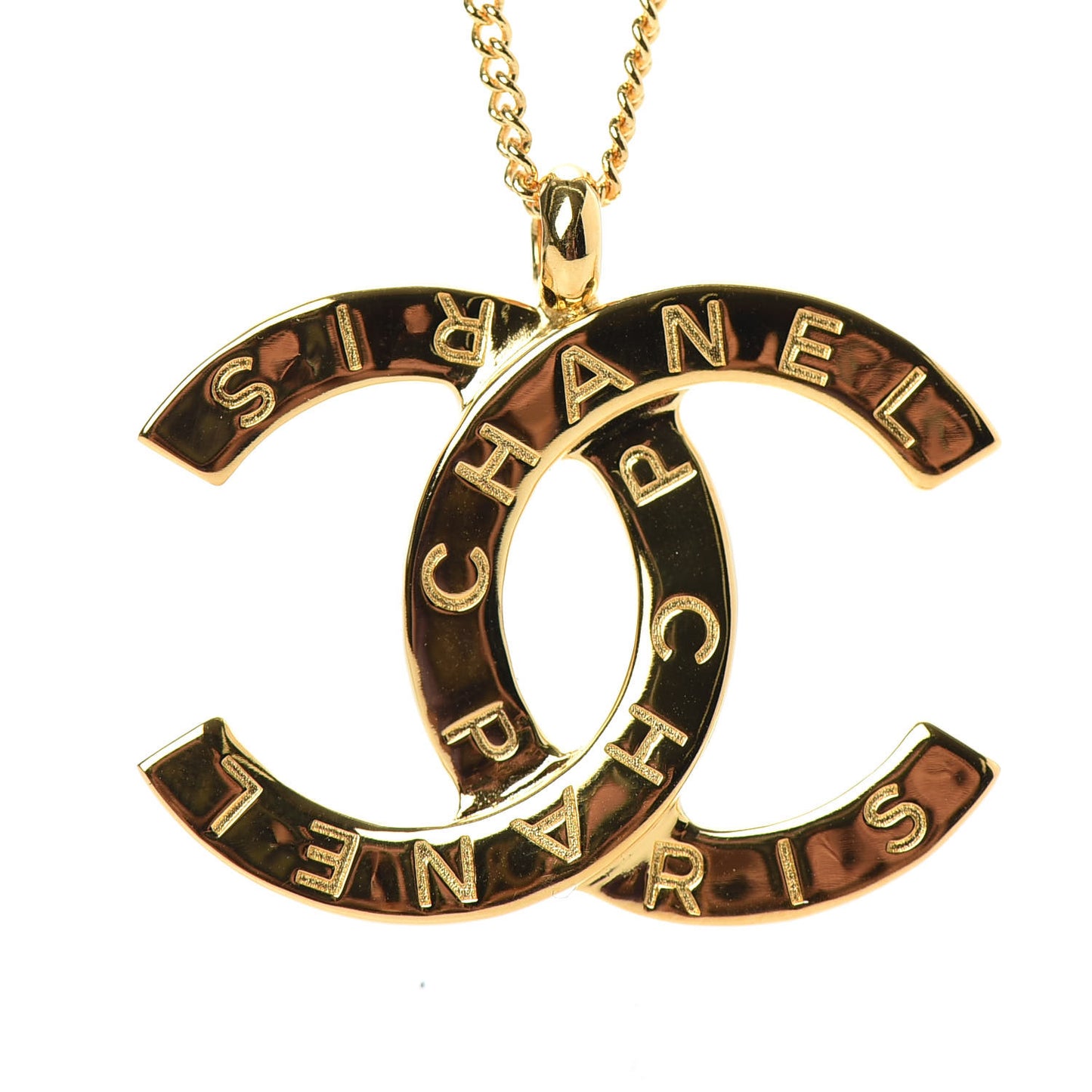 Metal CC Paris Button Necklace Gold