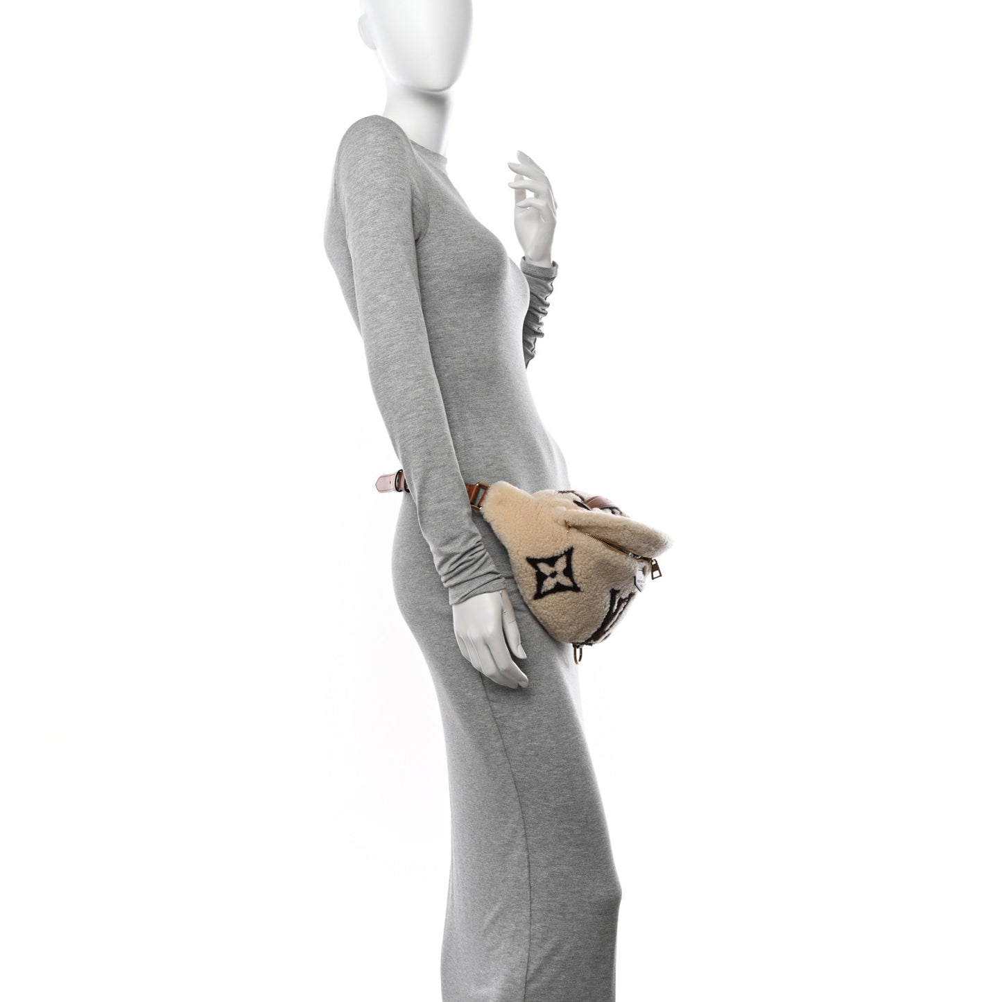 Shearling Monogram LV Ski Bumbag Cream Brown