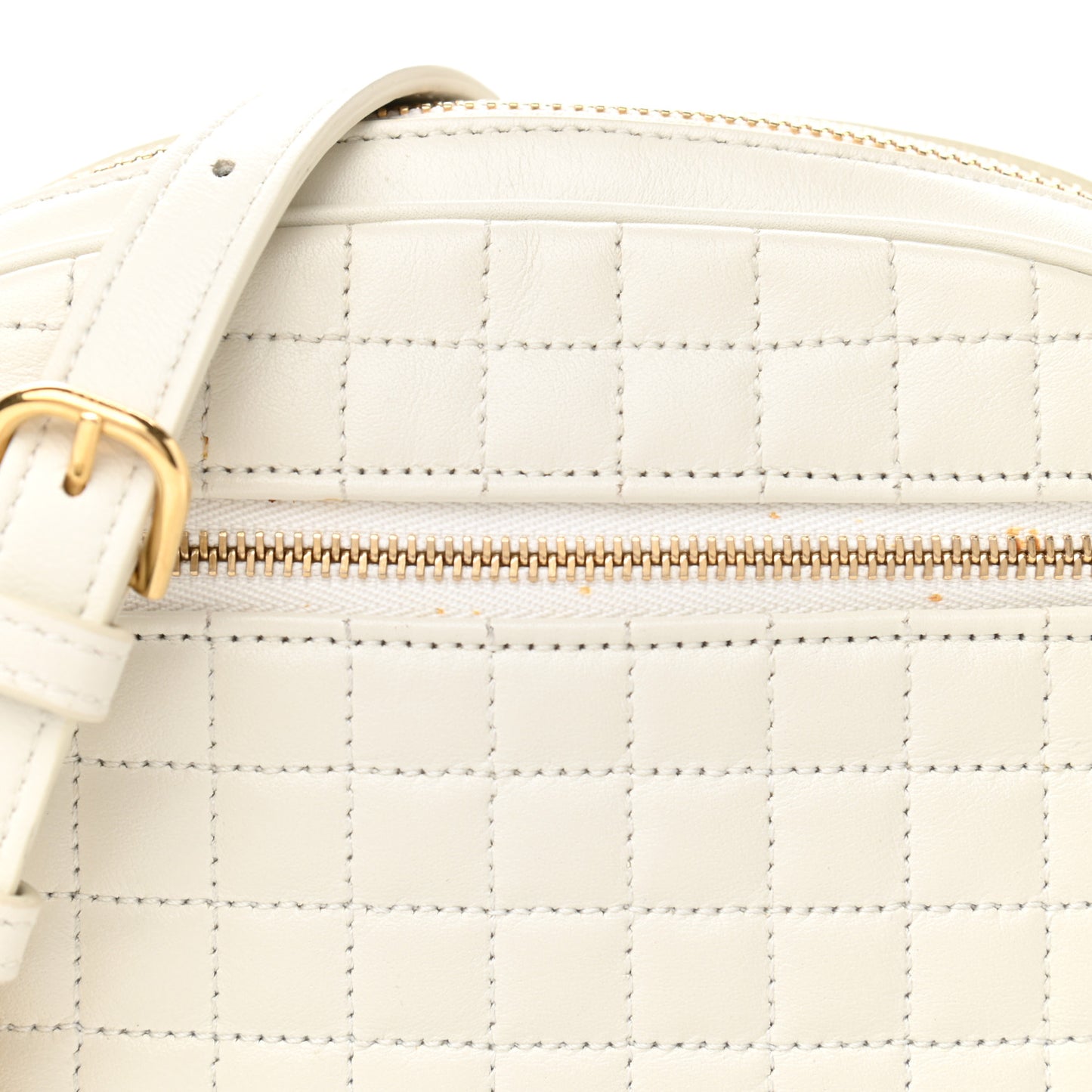 Calfskin Quilted Small C Charm Bag White