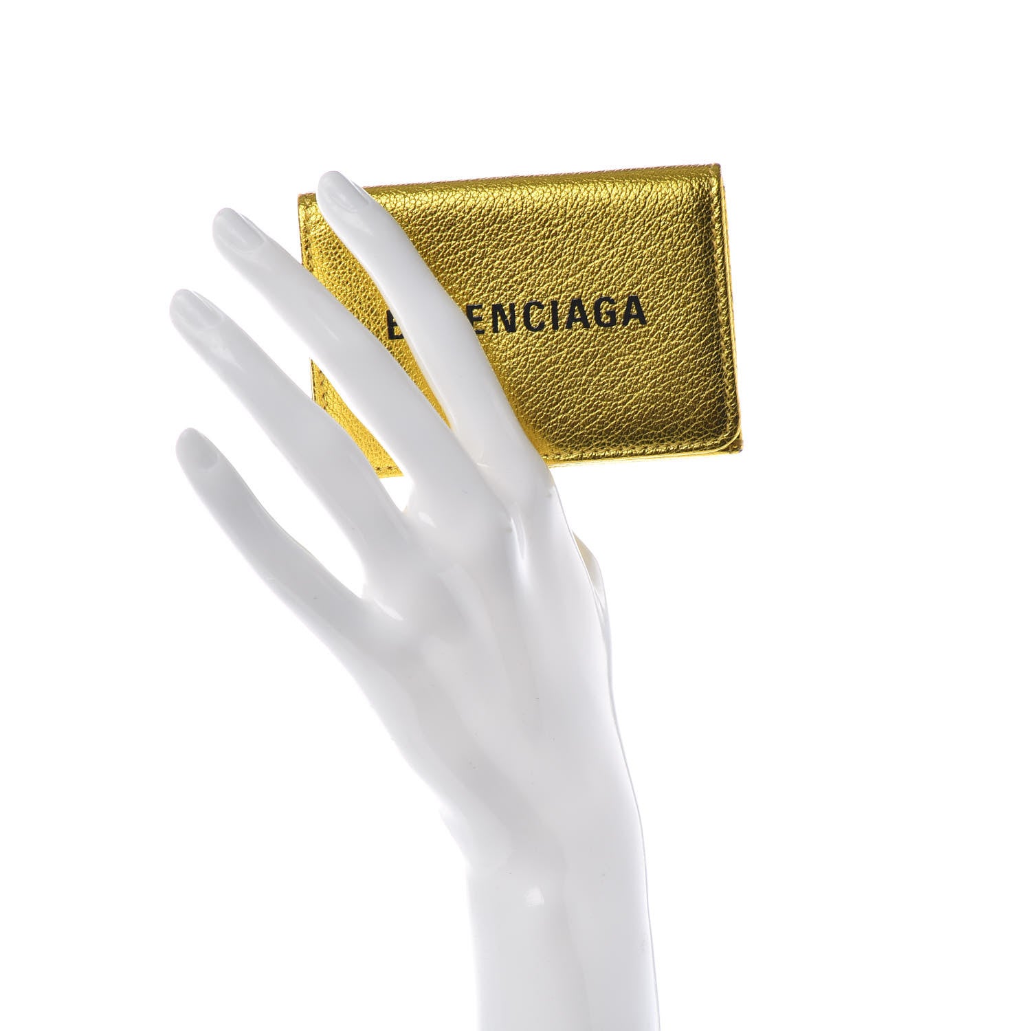 Balenciaga Metallic Goatskin Logo Mini Everyday Wallet Oro Black 2 of 6