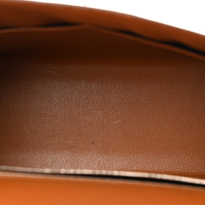 Hermes Epsom Chevre Mysore Sombrero Kellygraphie Lettre H Kelly Sellier 28 Capucine Gold Bordeaux 5 of 13
