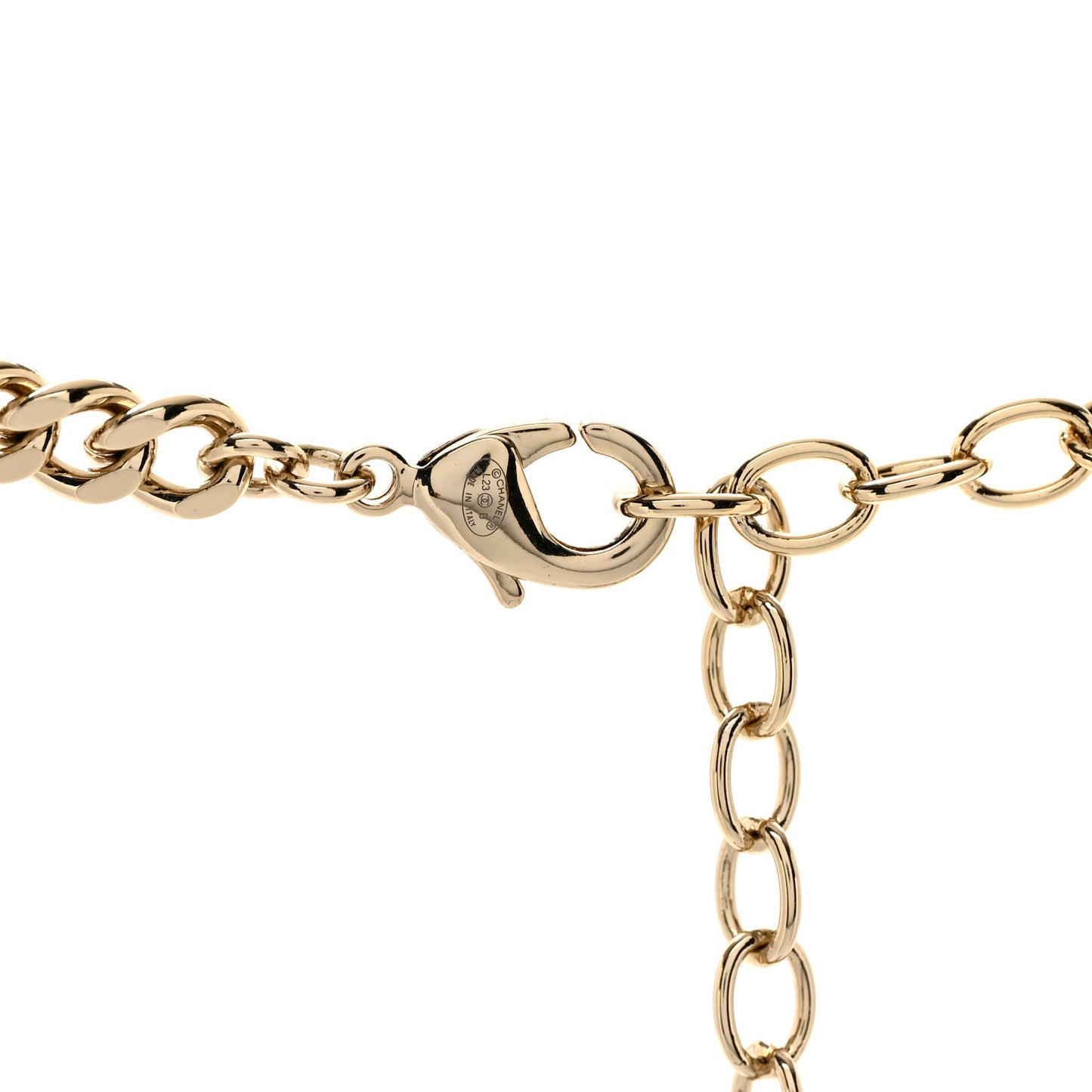 Metal Crystal Pearl Logo Necklace Gold