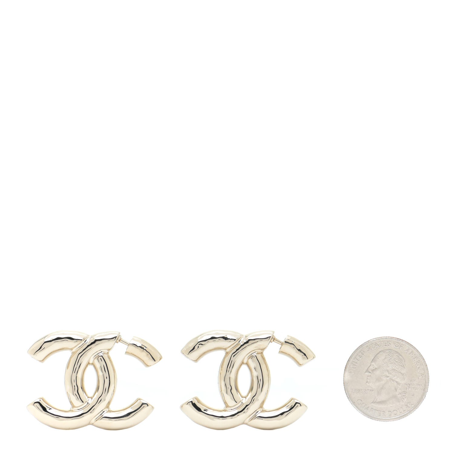 Chanel Metal Large CC Earrings Light Gold 2 of 5