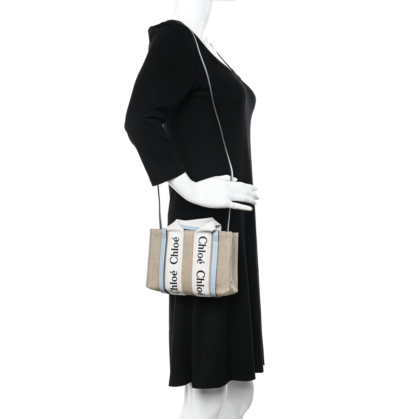 Linen Calfskin Mini Woody Ribbon Tote White Blue