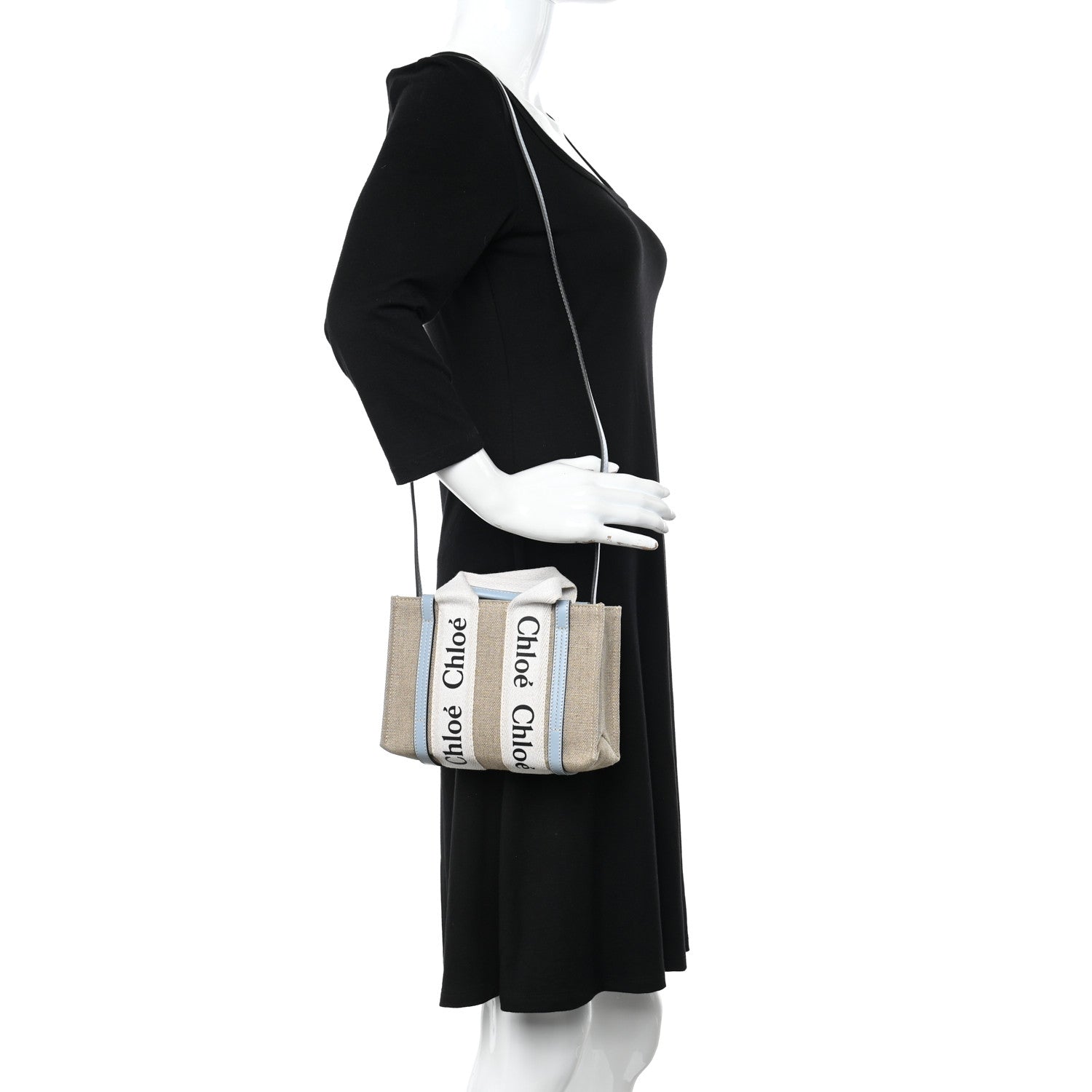 Chloe Linen Calfskin Mini Woody Ribbon Tote White Blue 2 of 10