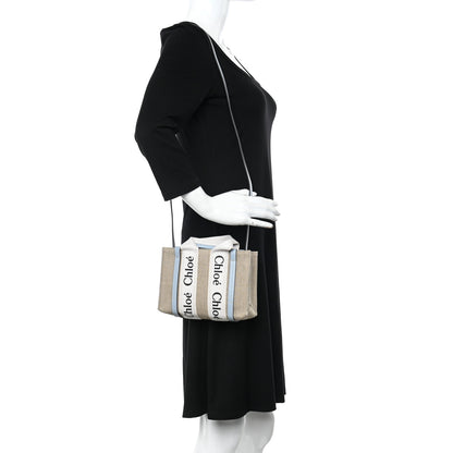 Chloe Linen Calfskin Mini Woody Ribbon Tote White Blue 2 of 10