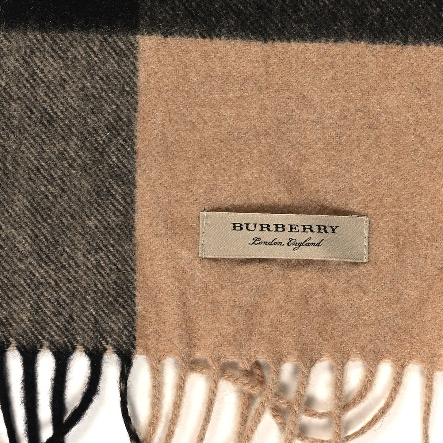 Cashmere Giant Heritage Check Fringe Scarf Camel