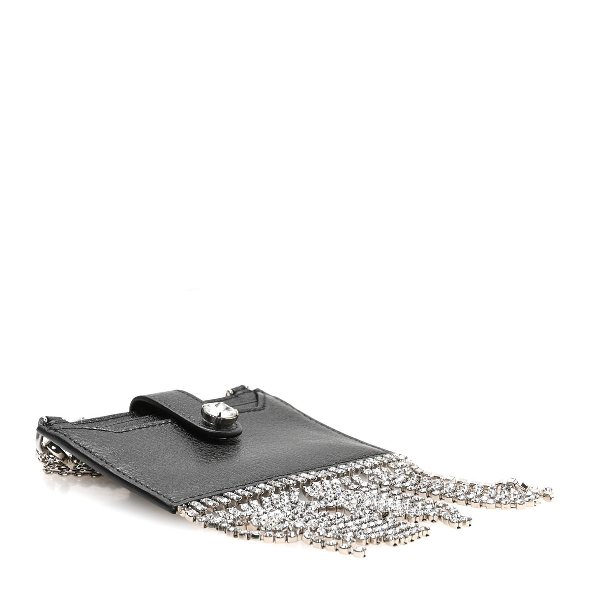 Goatskin Madras Crystal Card Holder Fringe Crossbody Black