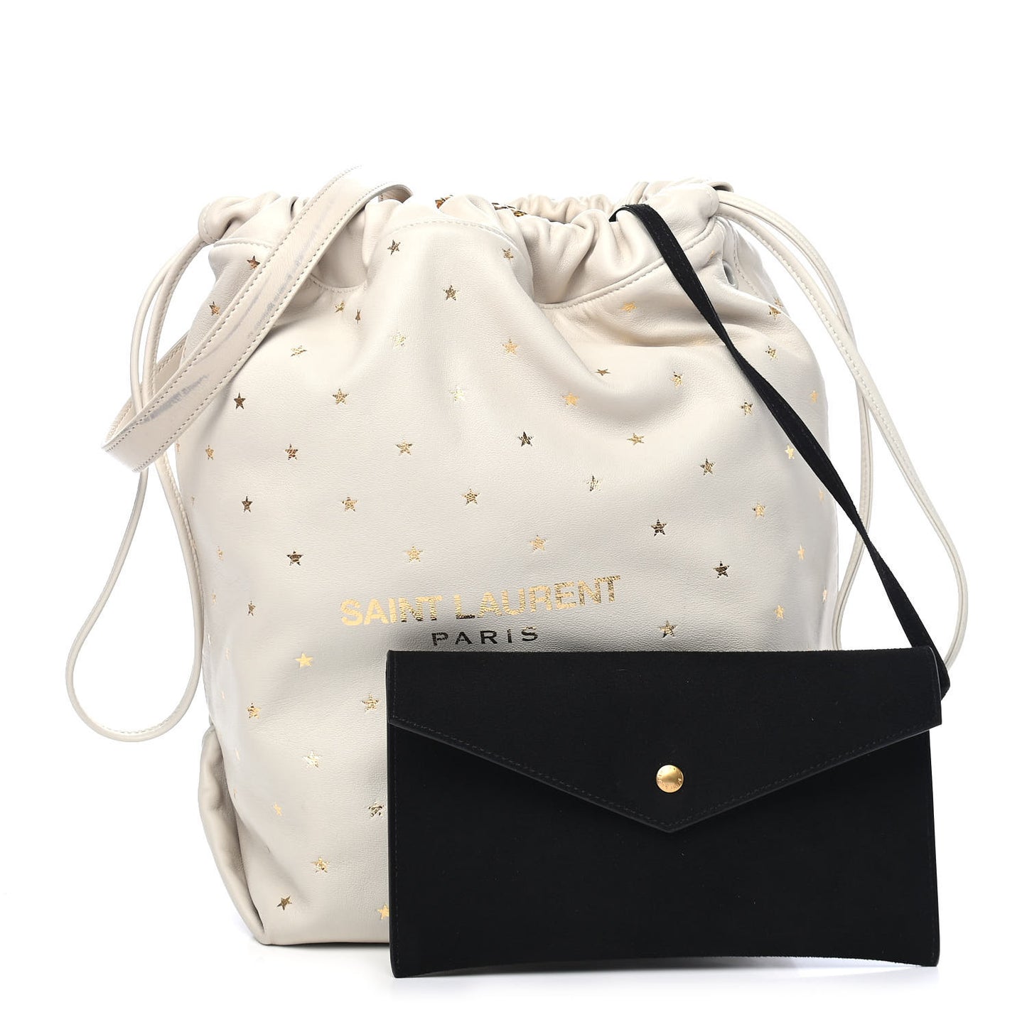Lambskin Star Printed Teddy Drawstring Bag White