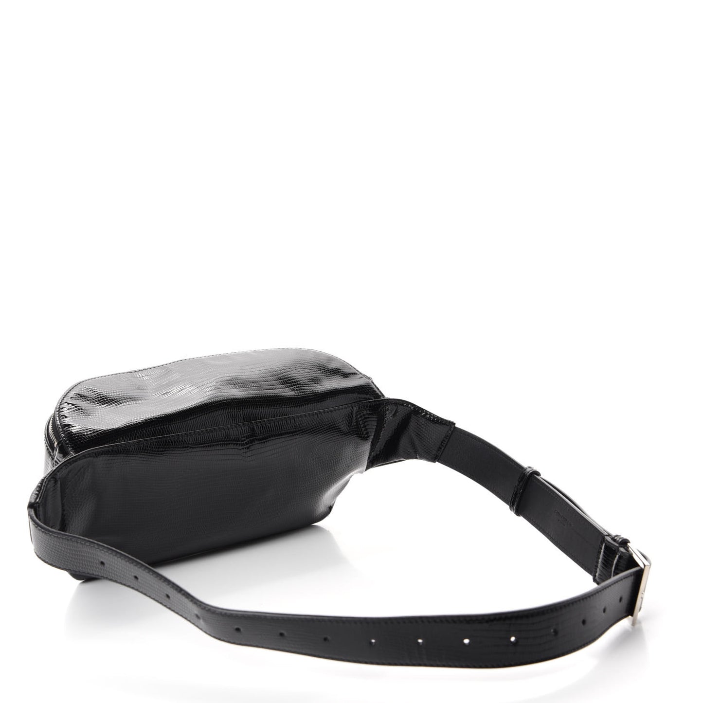 Lizard Embossed Calfskin Belt Bag Black