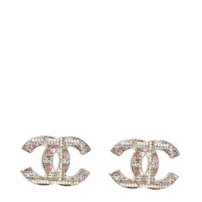 Chanel Tweed Effect CC Earrings Gold Pink 1 of 5