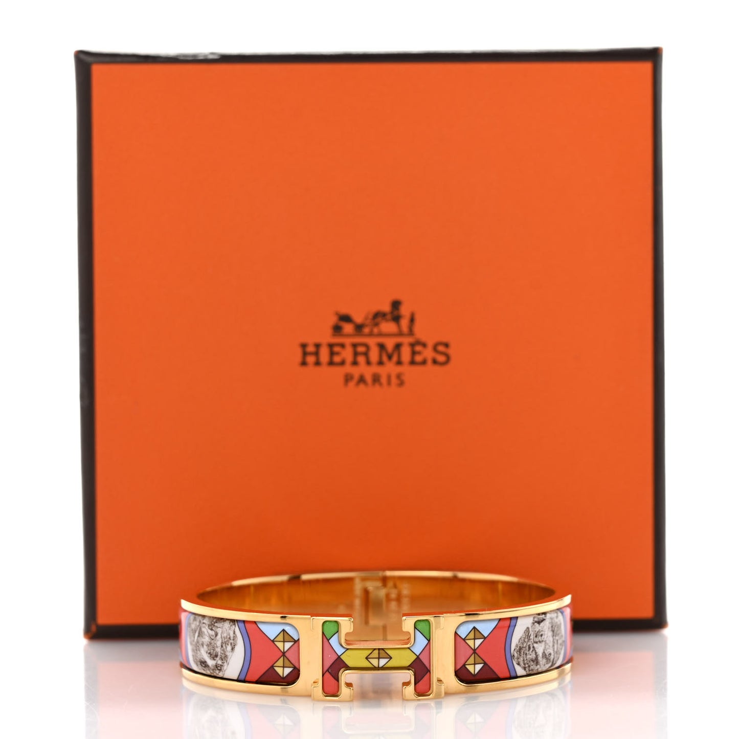 Enamel Printed Colliers et Chiens Narrow Clic Clac H Bracelet PM