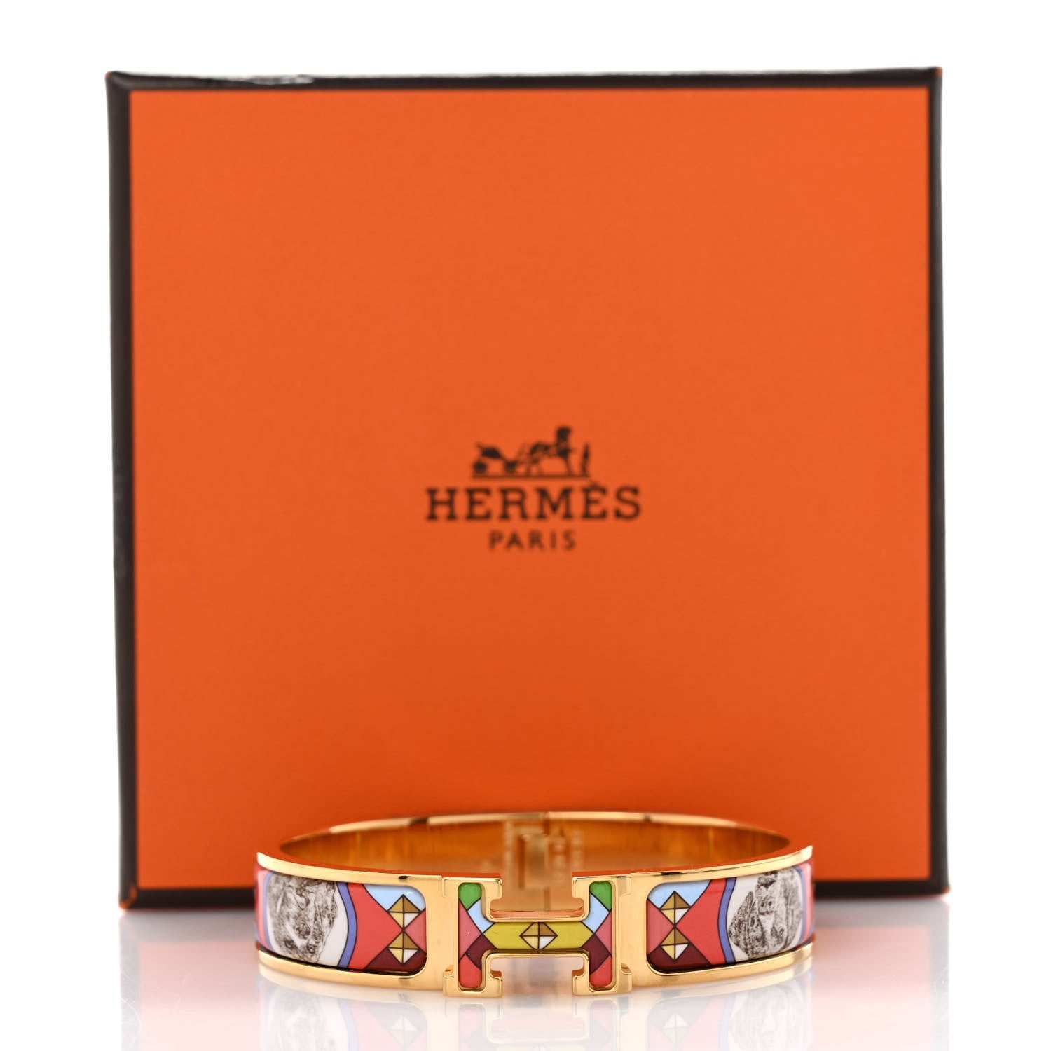 Hermes Enamel Printed Colliers et Chiens Narrow Clic Clac H Bracelet PM 6 of 6