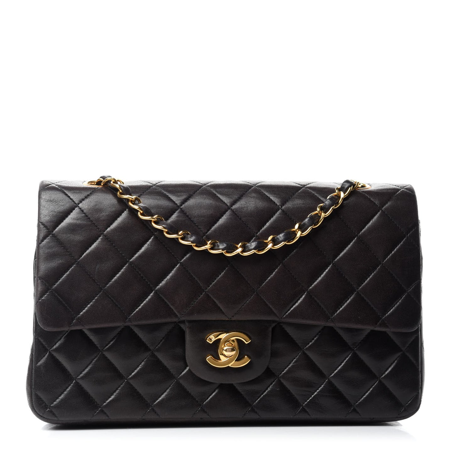 Lambskin Quilted Medium Double Flap Black