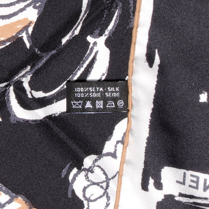 Chanel Silk Paris Scarf Black Beige 5 of 5