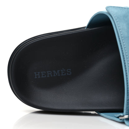 Hermes Suede Goatskin Womens Chypre Sandals 37.5 Bleu Mineral 7 of 9