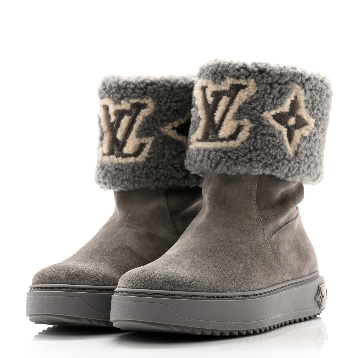 Louis Vuitton Suede Calfskin Shearling Snowdrop Flat Ankle Boot 38 Grey 3 of 8