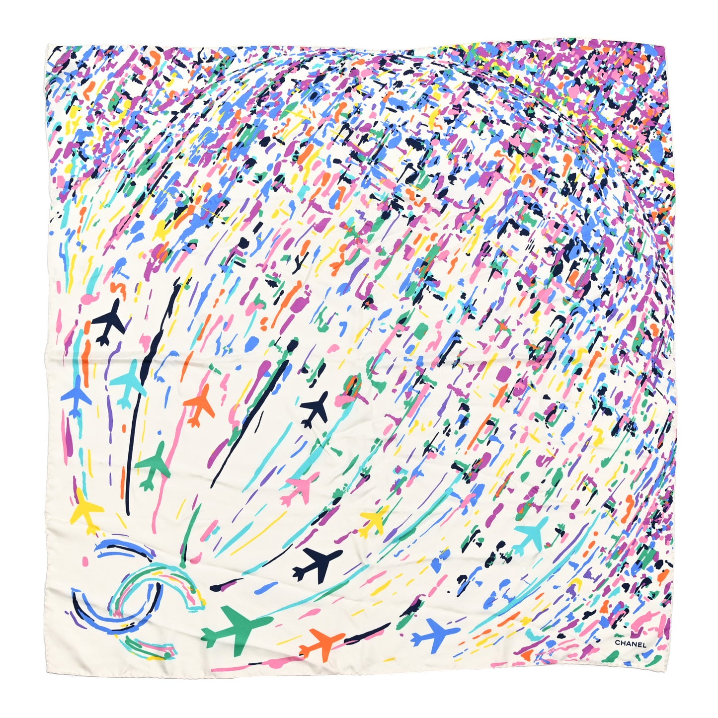 Silk CC Flights Square Scarf Ecru Multicolor