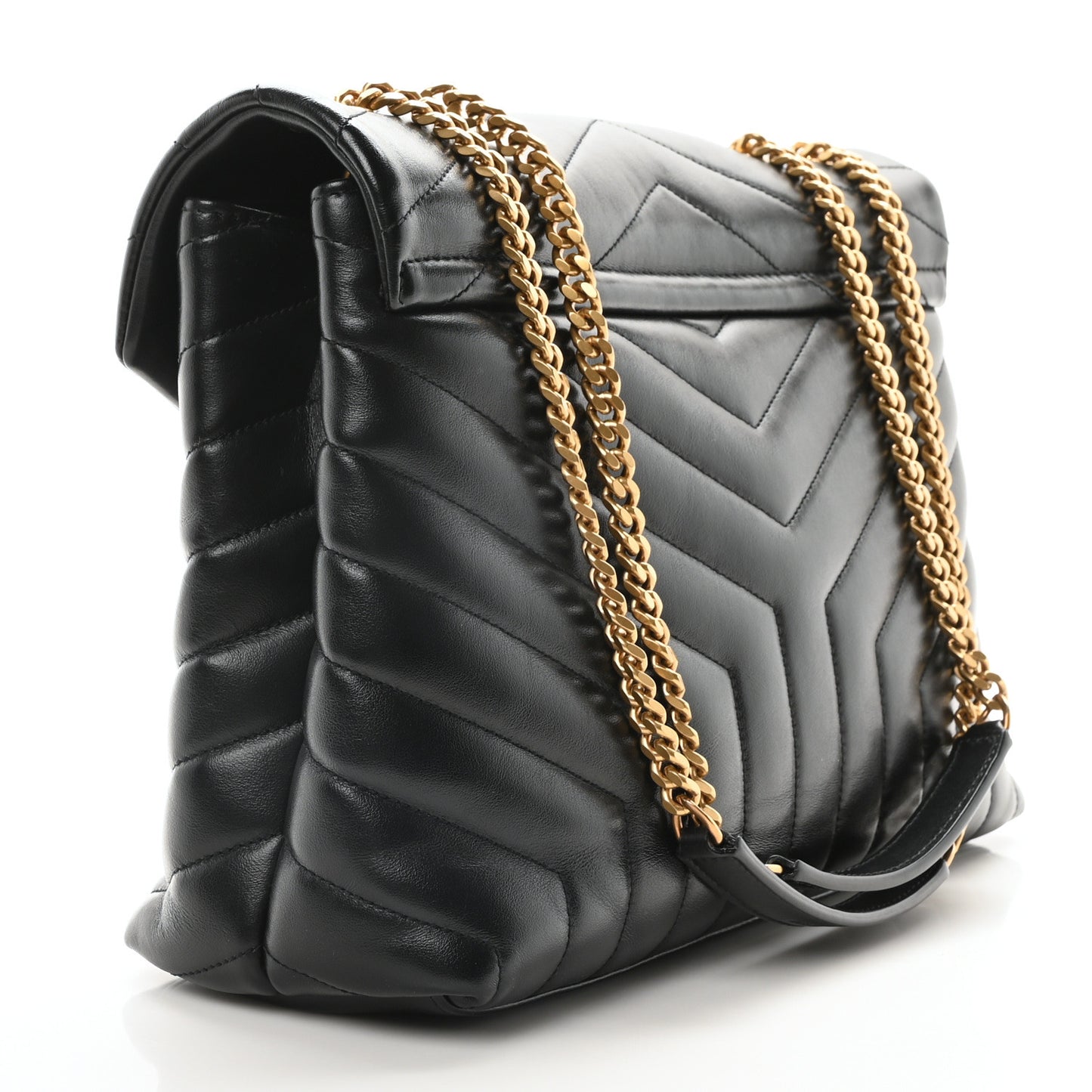 Calfskin Y Quilted Monogram Medium Loulou Chain Satchel Black