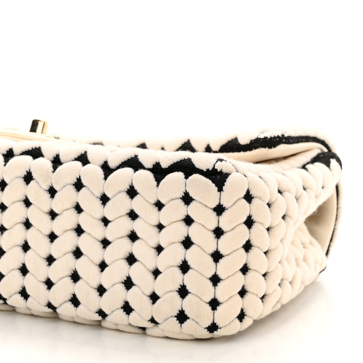 Chanel Calfskin Wool Woven Flap White Black 10 of 11