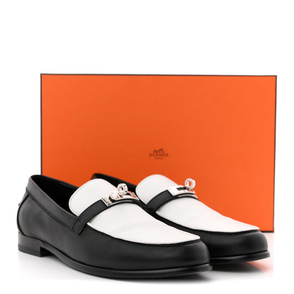Hermes Calfskin Womens Destin Loafers 39.5 Black White 11 of 11