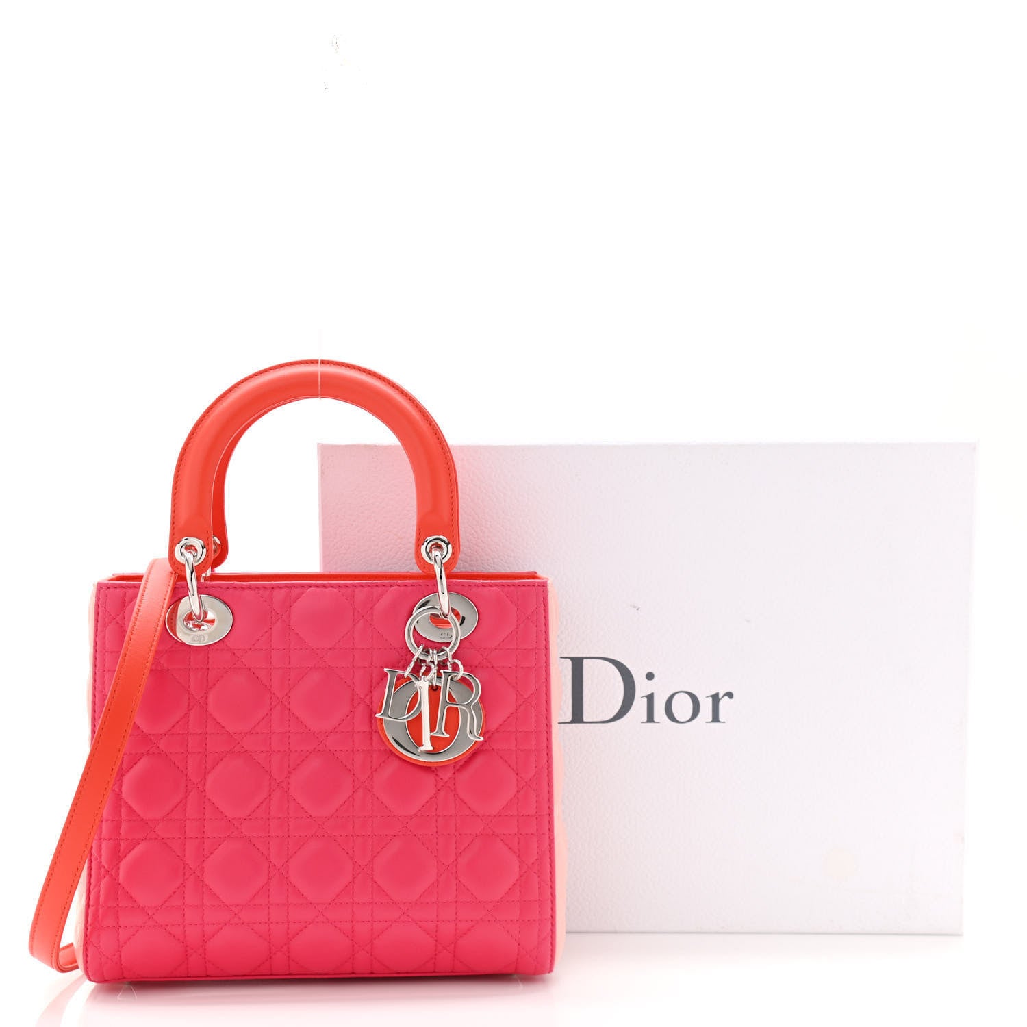 Christian Dior Lambskin Cannage Tri-Color Medium Lady Dior Orange Riviera Fuchsia Cosmopolitan Lipstick Natural 10 of 10