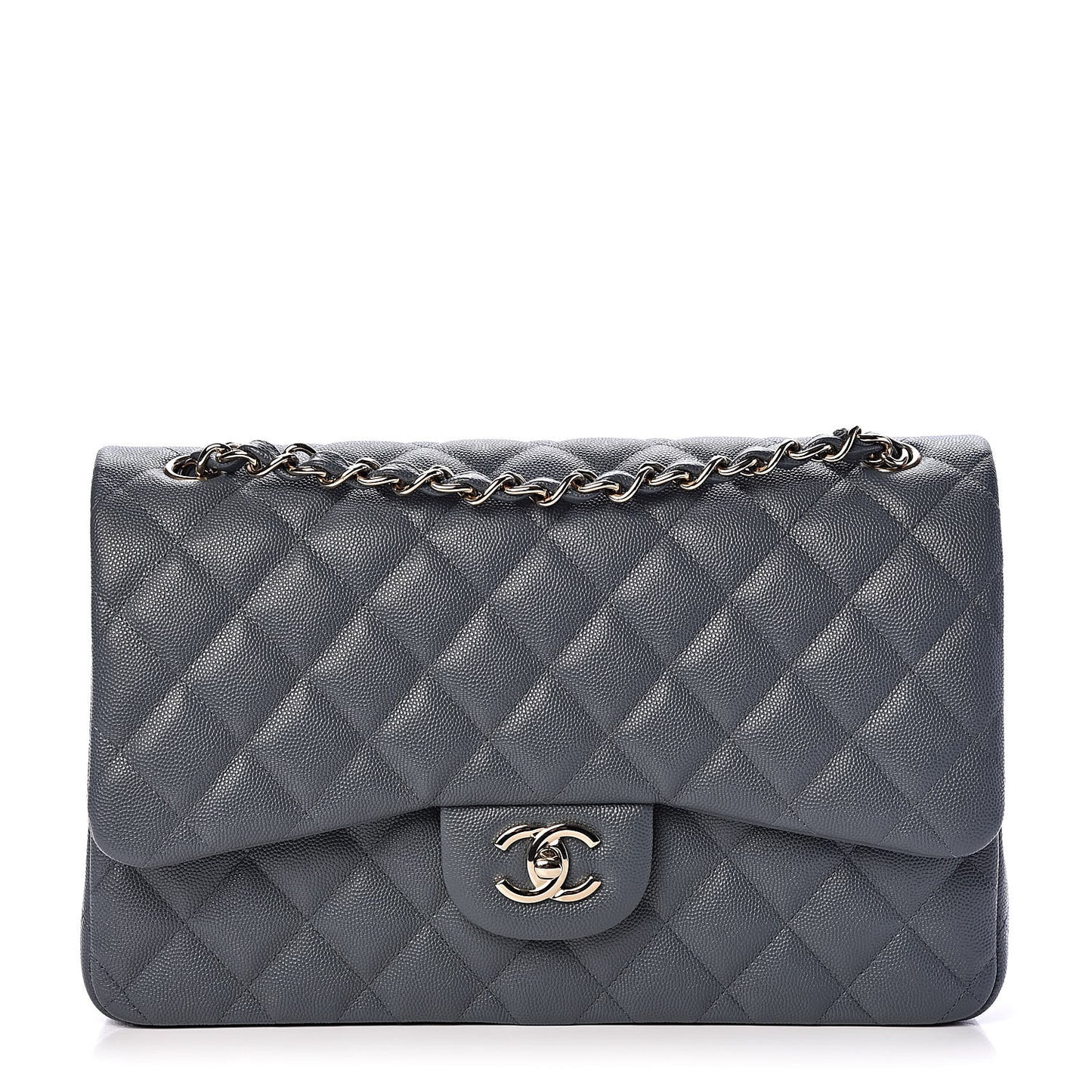 Caviar Quilted Jumbo Double Flap Dark Grey