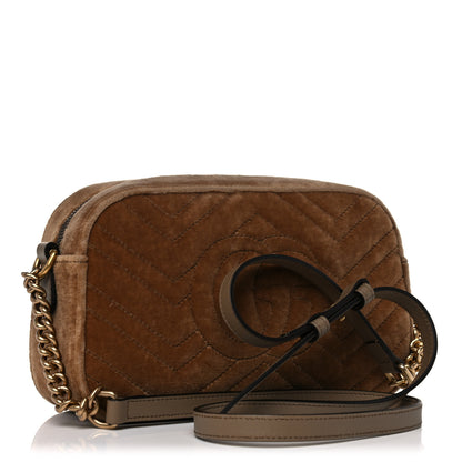 Gucci Velvet Matelasse Small GG Marmont Chain Shoulder Bag Taupe 3 of 12