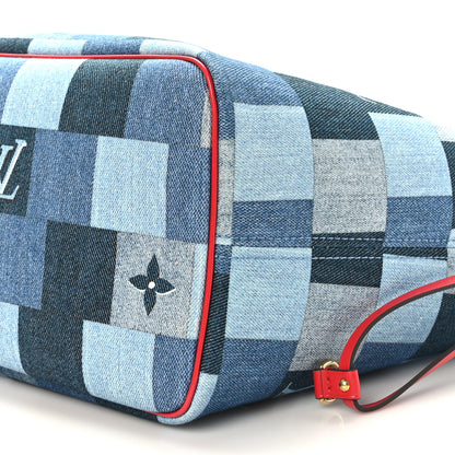 Louis Vuitton Denim Damier Monogram Patchwork Neverfull Blue Rouge 10 of 11