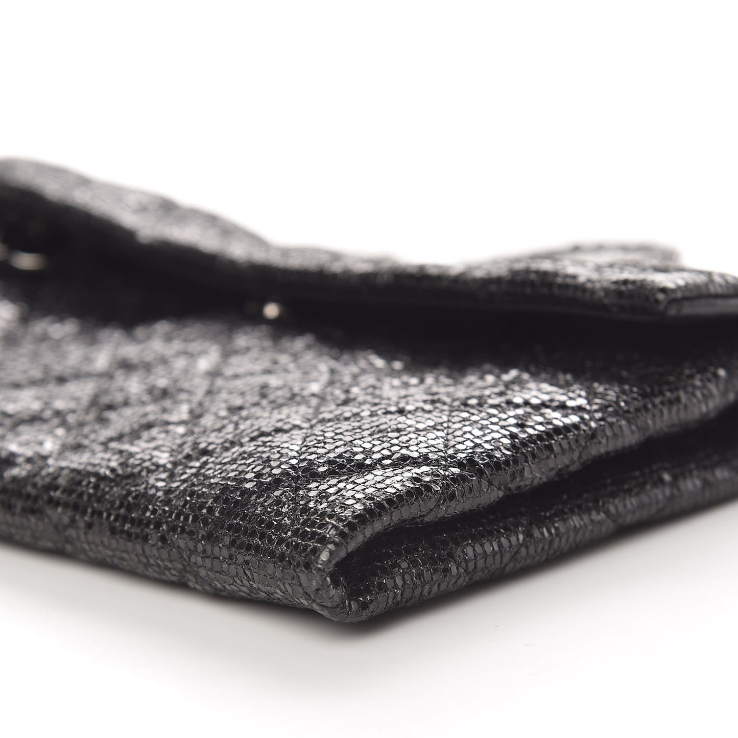 Iridescent Vinyl Quilted Clutch With Chain Black