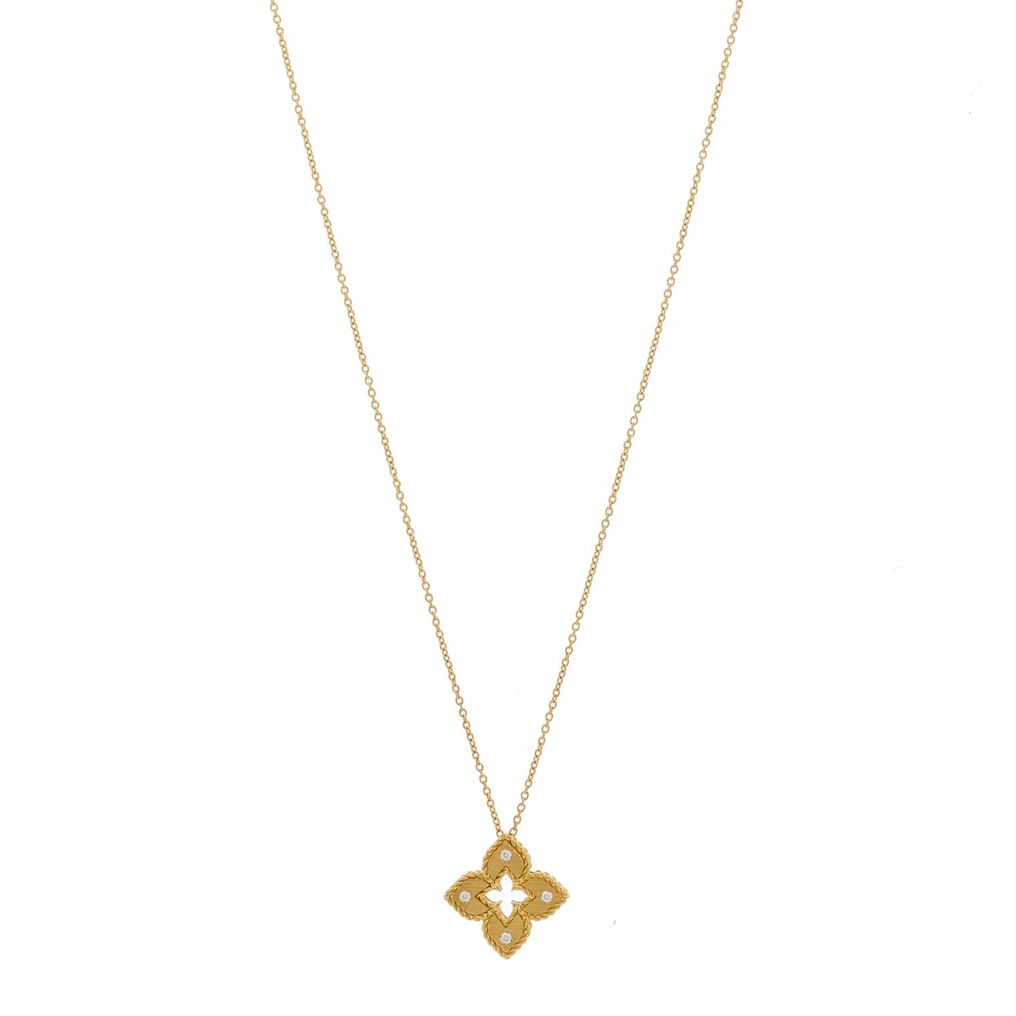 18K Yellow Gold Diamond Petite Venetian Princess Flower Pendant Necklace