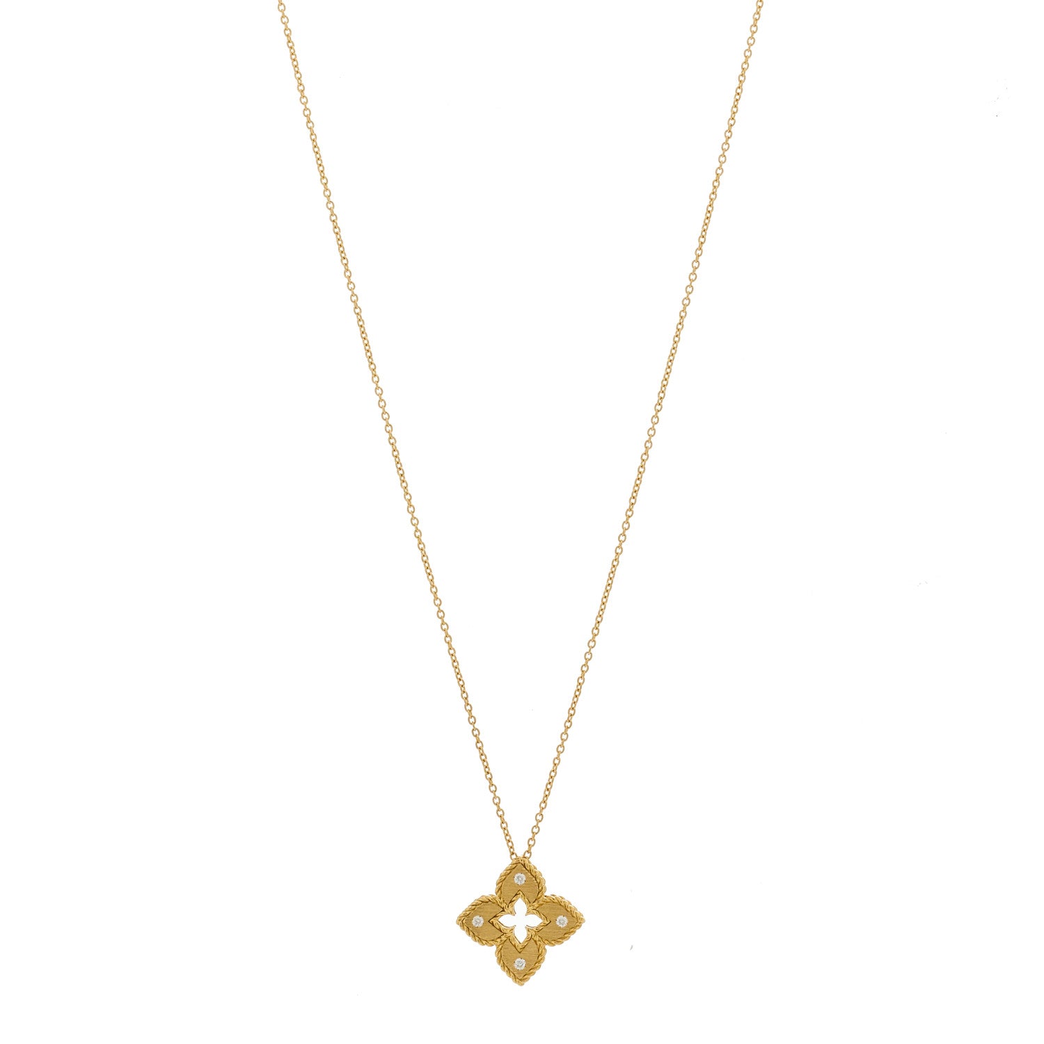 Roberto Coin 18K Yellow Gold Diamond Petite Venetian Princess Flower Pendant Necklace 1 of 4