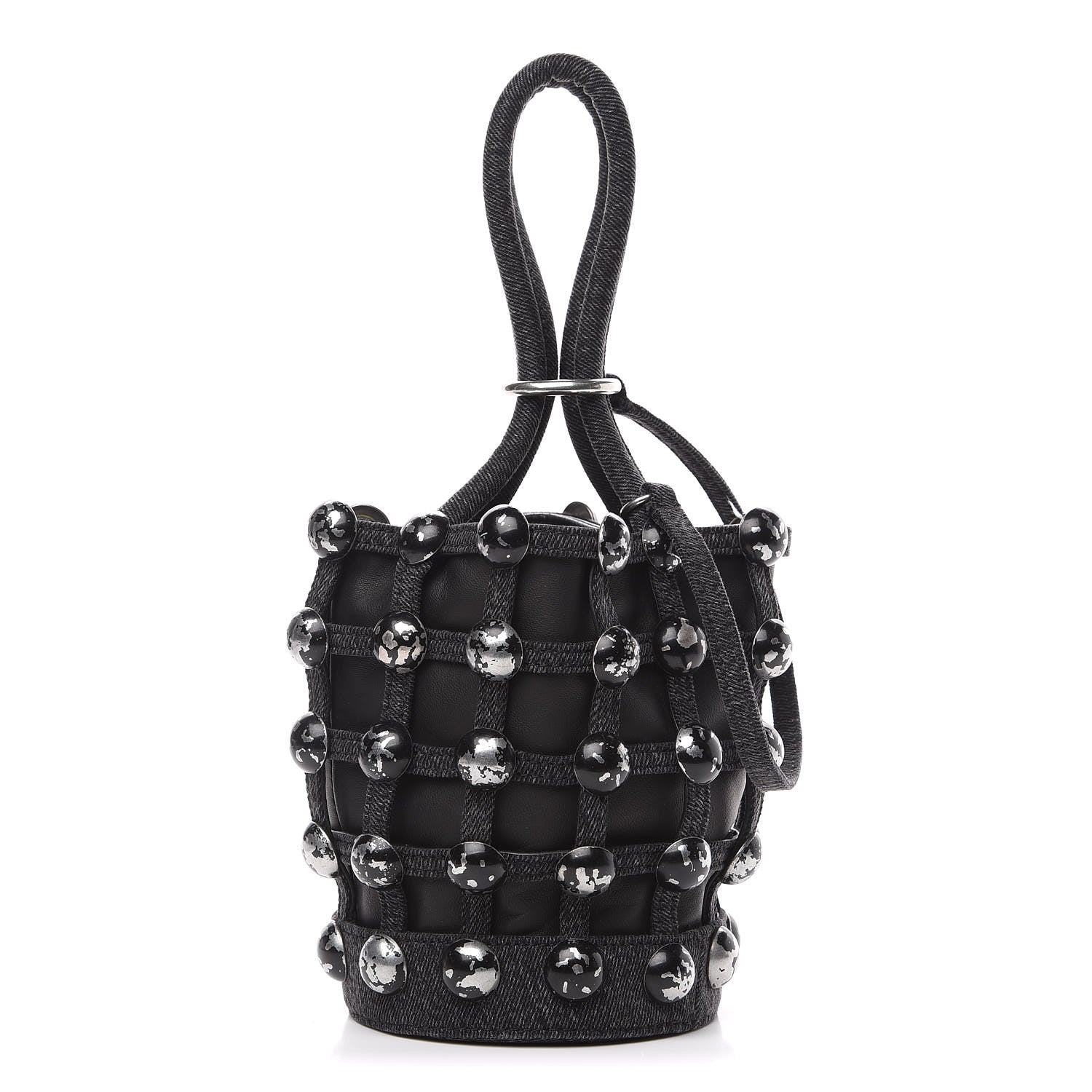 Alexander Wang Denim Embellished Mini Roxy Bucket Bag Grey Aged 1 of 11
