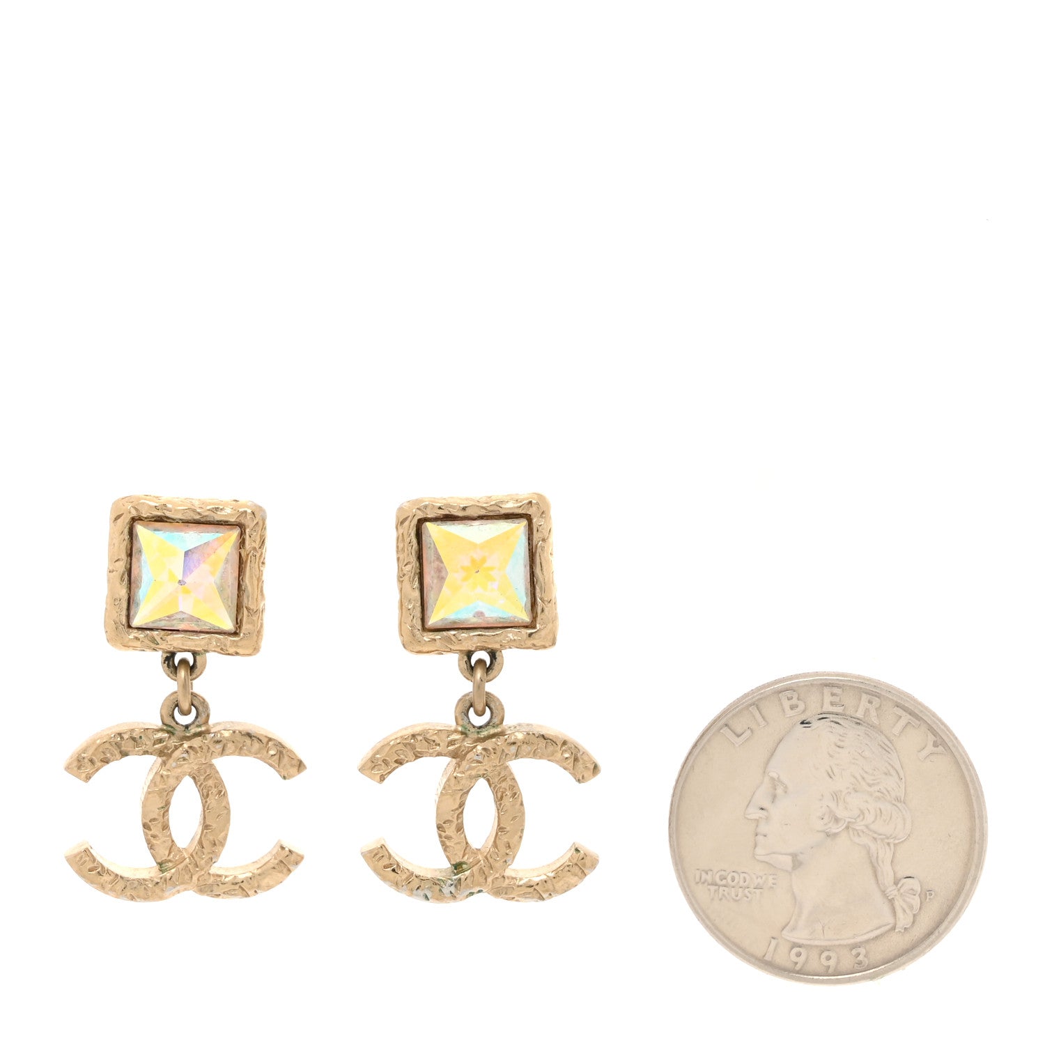 Chanel Iridescent Baguette Crystal CC Drop Earrings Gold 2 of 5