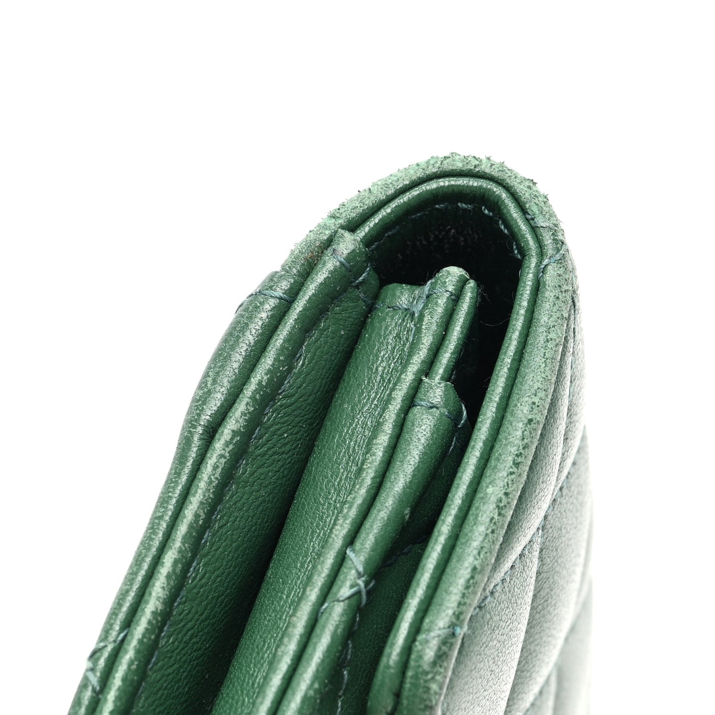 Lambskin Quilted Flap Card Holder Wallet Green